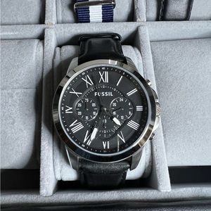 Men’s Fossil Watch with Black Leather Strap